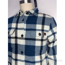 Mélange de laine de chemise à plaid à manches longues